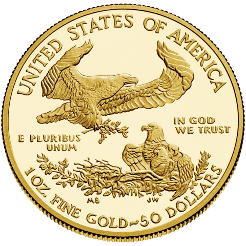 Moeda de Dólar Americano de USD $50, denominada American Gold Eagle