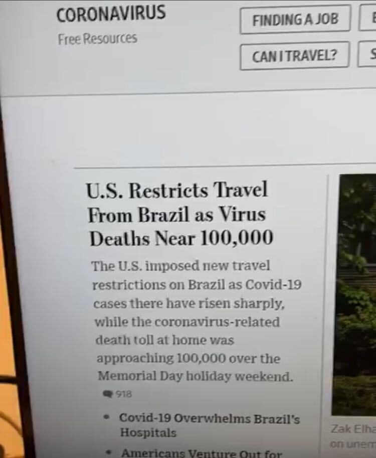 Brasil é capa do WSJ: viajens estão impedidadas