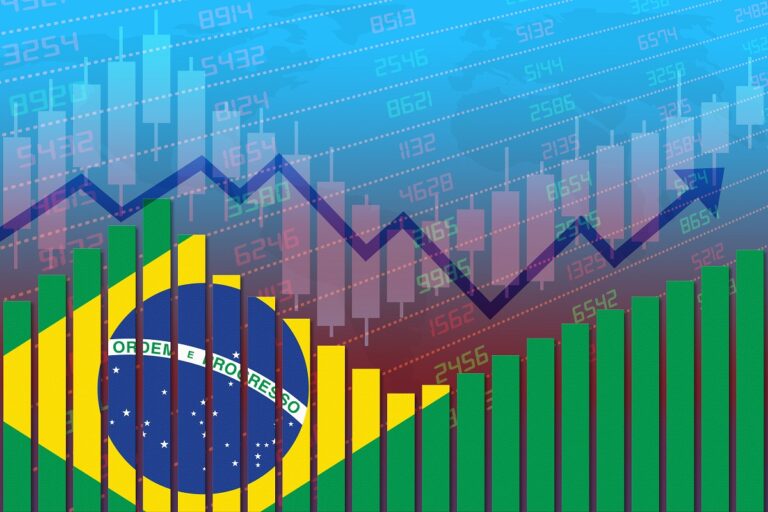 Gráfico representado crescimento de inflação com a bandeira do Brasil